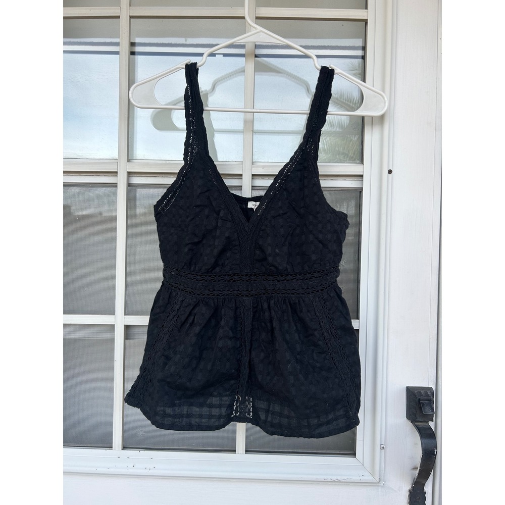 American Eagle Black Cotton Babydoll Lace Trim Peplum Camisole Top M Whimsigoth